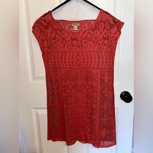 Lucky Brand Orange Dress Lacey Overdress + Slip